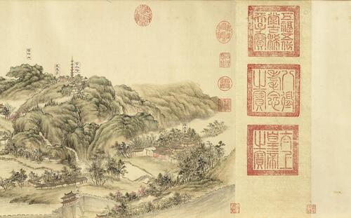 西湖十景图卷.清董邦达绘.18636x1910像素.注释.台北故宫博物院藏